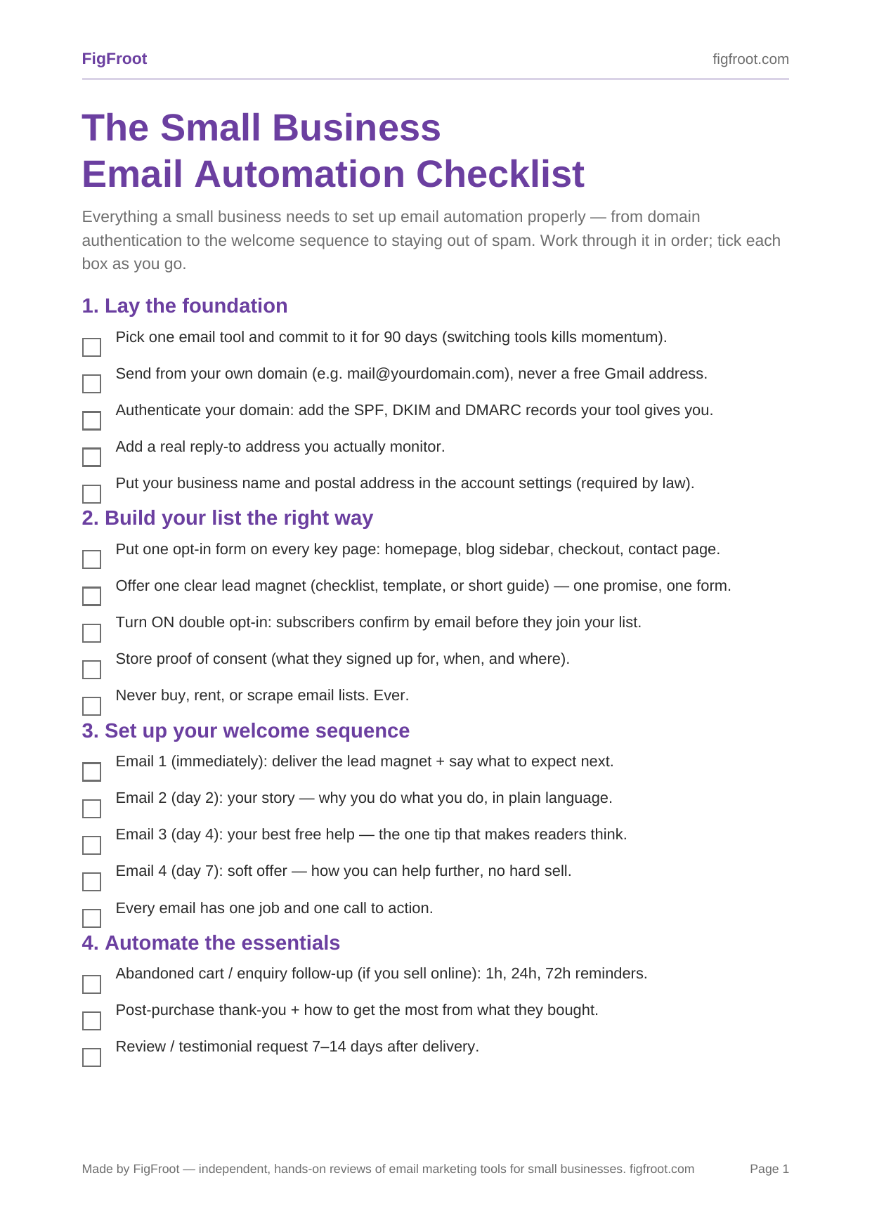 Page 1 of the delivered checklist PDF with interactive checkboxes