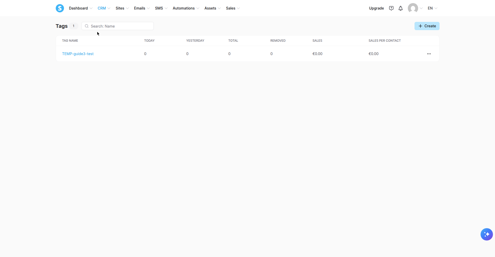 Figure 2 — the Tags list with one tag created: Tags 1